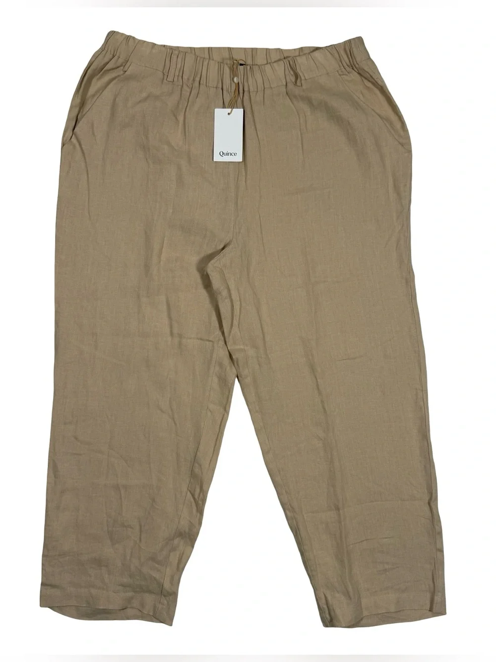 Quince Womens XL 100% European Linen Pants Driftwood Relaxed Cropped Coastal NWT